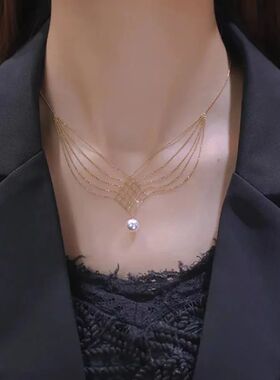 JWER  Pearl Pendant Necklaces Beaded Chain Clavicle Choker E