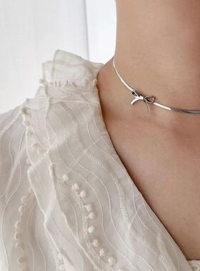 cae Y2K Meal Bow Collarbone Snake Bone Chain Necklace Fashio