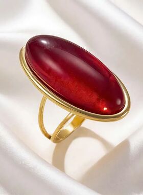 Vintage Resin Oval Ring for Women Girls Fashion Gold Color G