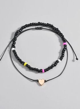 2Pcs Heart Rice Bead Foot Chain Waterproof Wax Thread Double