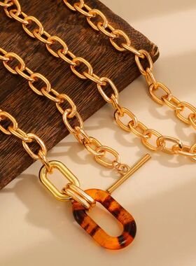 Fashionable Irregular Resin Leopard Oval Pendan Necklace for