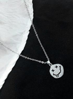 Kpop Smiley Face Necklace Goth Hip Hop Egirl Chain Smile Pen