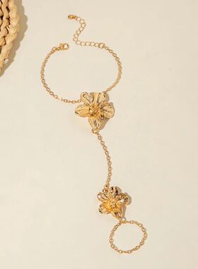 Vinage Gold Color Meal Flower Bracele Hand Jewelry for Women