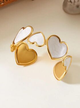 Vinage Dripping Oil Hear Cuff Bracele for Women Sainless See