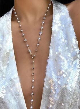 Trendy Gold Silver Color Glass Long Y-Shaped Necklace Metal