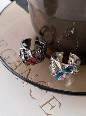 2024 New Punk Black Rings Thorns Vine Twine Red Rhinestones