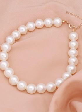 Elegant White Imitation Pearl Choker Necklace Big Round Pear