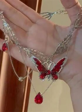 Gohic Red Crysal Buerfly Pendan Sliver Ghos Claw Shor Choker