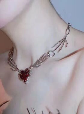 Gohic Red Crysal Pendan Necklace for Women Exaggeraed Ghos C
