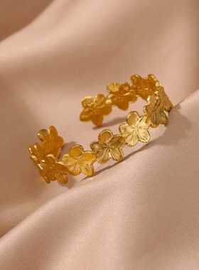 Vinage Flower Bangles For Women Gold Color Sainless Seel Flo