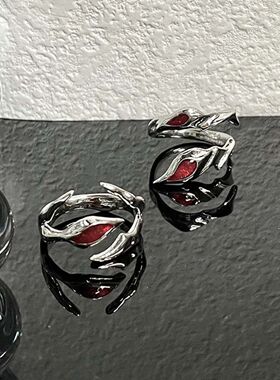 Gothic Red Crystal Glass Liquid Metal Rings for Women Punk D