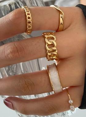 Boho Gold Color Heart Rings Set For Women Vintage Geometric