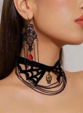 Lace Spider Web Design Necklace Earrings Se Rero Gohic Syle