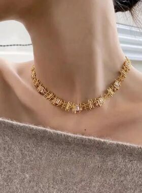 Kpop Vinage Irregular Meal Woven Zircon Necklace for Women P