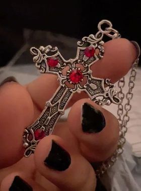 Y2K Punk Crystal Big Cross Pendant Necklaces for Women Men G