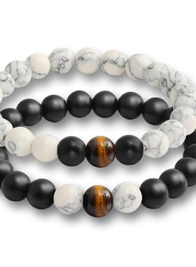2pcs/set Bead Bracelet Natural Tiger Stone Charm Onyx Beaded