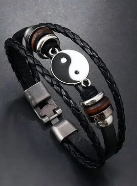 Punk Rero Weaving Leaher Bracele Simple Fashion Double buckl