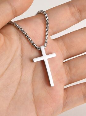 Classic Cross Pendant Necklace Silver Color Stainless Steel