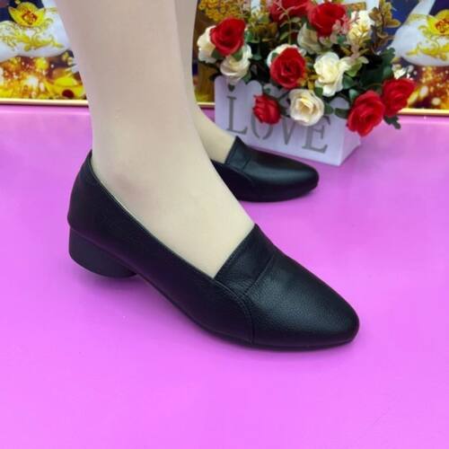 粗跟单鞋女2026春秋新款软底不累脚女士皮鞋浅口低跟一脚蹬夏季鞋 - 图2