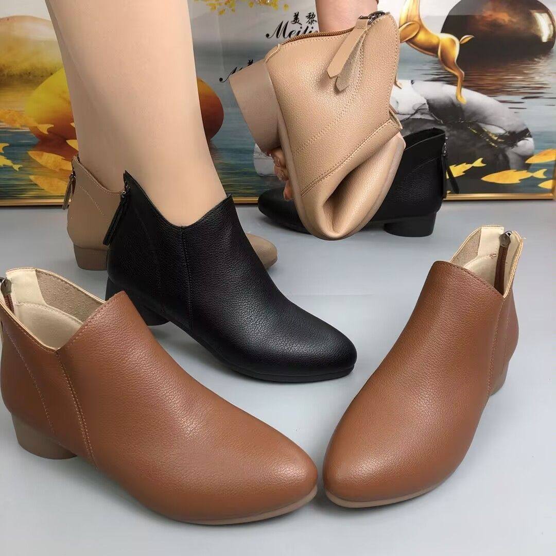 真皮女鞋尖头软底单靴2025春秋新款低跟短靴防滑气质时尚百搭女靴,淘宝优惠券,粉丝福利购,淘宝优惠卷