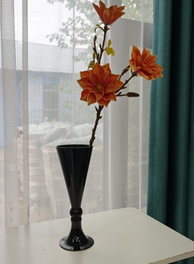 高脚玻璃花瓶中古黑色法式