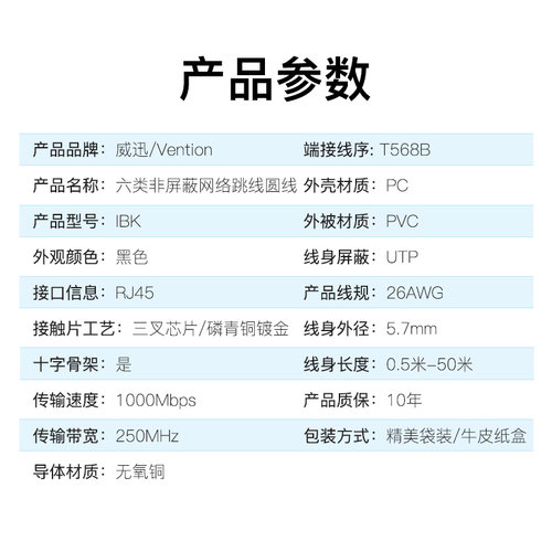 威迅网线千兆家用超六65类路由器高速电脑宽带连接线万兆高速扁线-图3