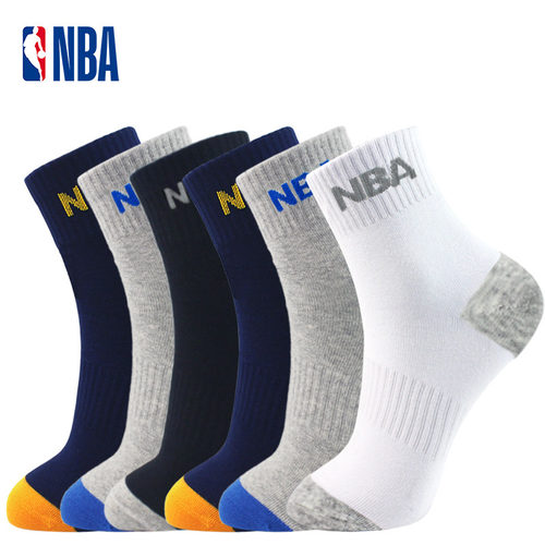 NBA运动休闲男袜子中筒夏季吸汗透气抗菌消臭篮球跑步商务棉袜6双 - 图3