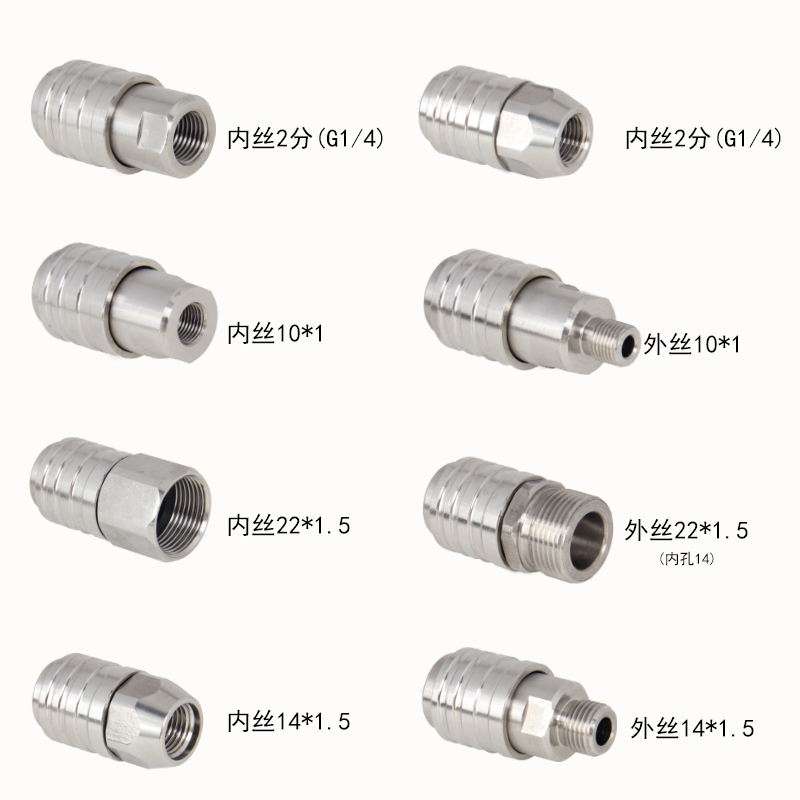 高压水枪不锈钢SUS304自锁母头快速接头快插2分G1/4G14M22M14螺纹 - 图2