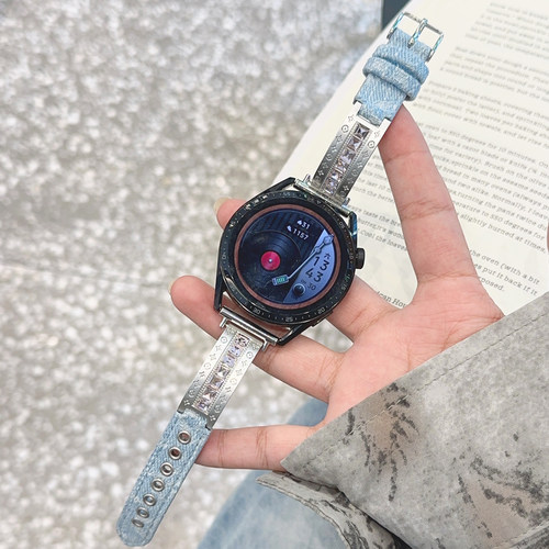 方钻金属皮革牛仔GT5适用华为GT3手表watch4pro表带苹果S10小米S4 - 图1