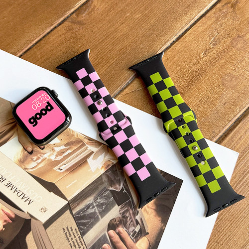 棋盘格小众日系硅胶se适用iwatch表带s9新款苹果applewatch手表s8 - 图1