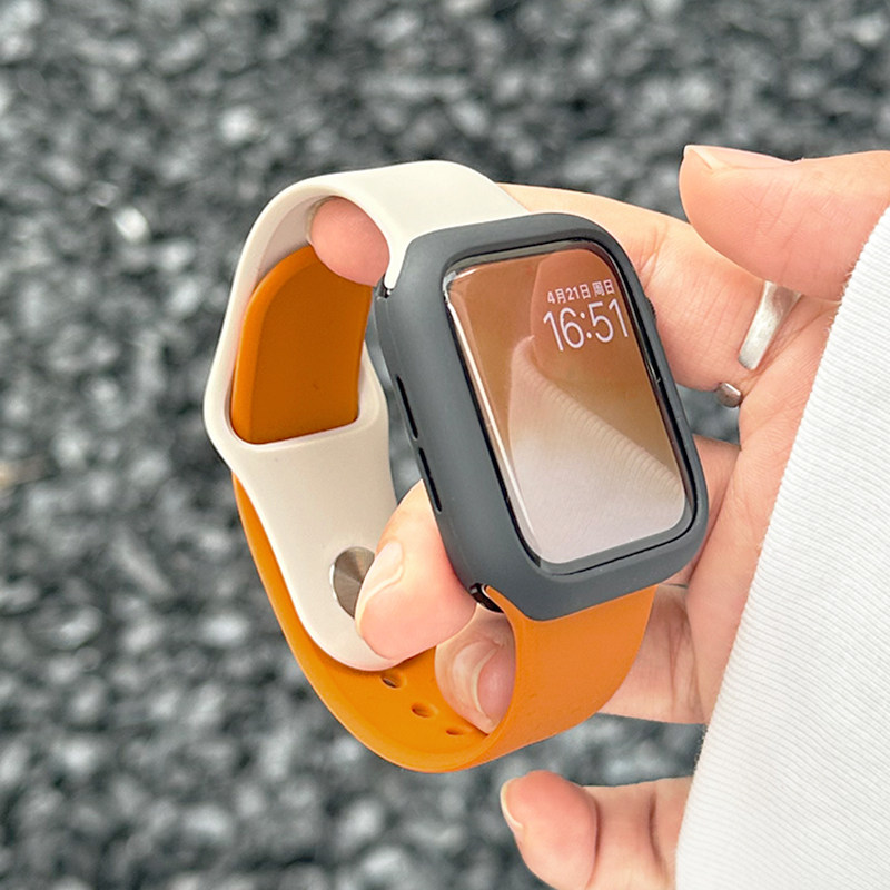 拼色硅胶iwatch表带运动保护壳se适用s9苹果applewatch手表s8新款,淘宝优惠券,粉丝福利购,淘宝优惠卷