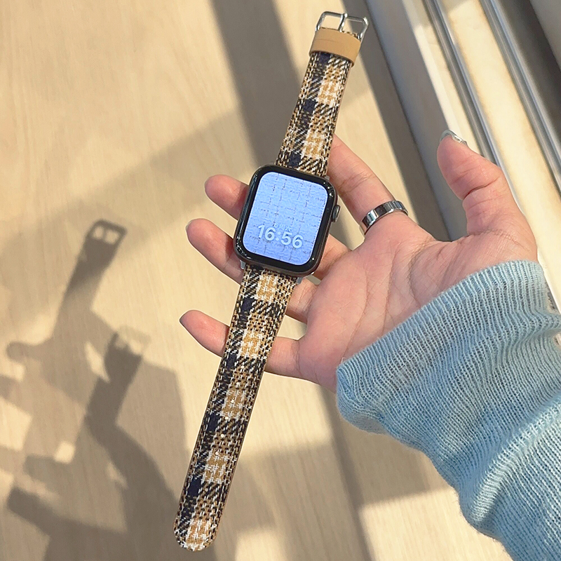 苏格兰JK格纹毛呢皮革se适用iwatch表带s9苹果applewatch手表新款 - 图2