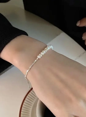 s925纯银天然淡水珍珠碎银子手链女ins风博主网红同款手饰品