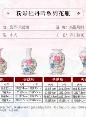 陶瓷器装饰品摆件插花简约釉景德镇粉彩现代客厅骨瓷家居中式瓶