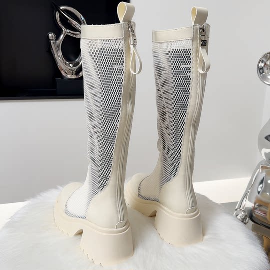 2025 Summer New Genuine Leather Sandals Mesh Thick-soled Boots