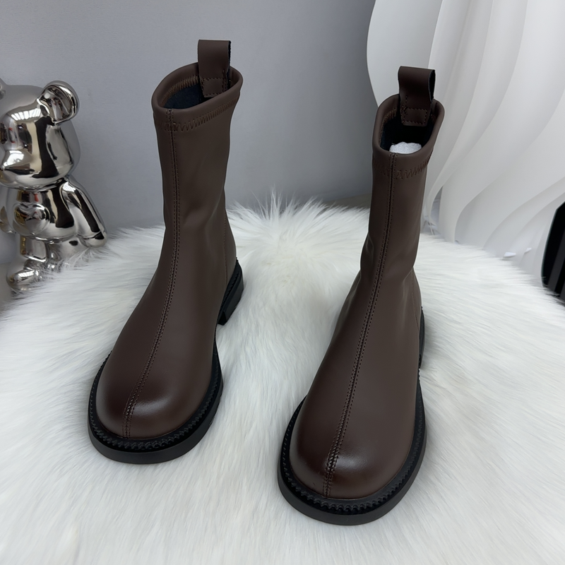 大码靴马丁靴女鞋2025春季款薄底百搭英伦风后拉链弹力复古瘦瘦靴,淘宝优惠券,粉丝福利购,淘宝优惠卷