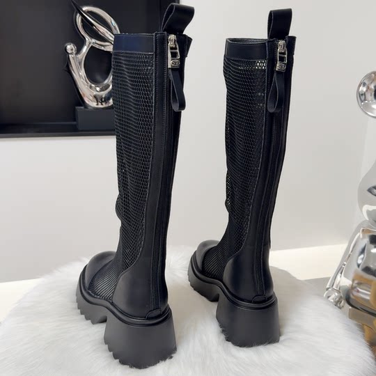 2025 Summer New Genuine Leather Sandals Mesh Thick-soled Boots