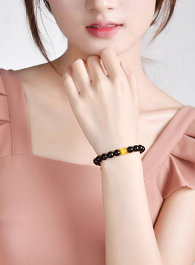 灵隐天然乌金黑曜石虎眼石手链