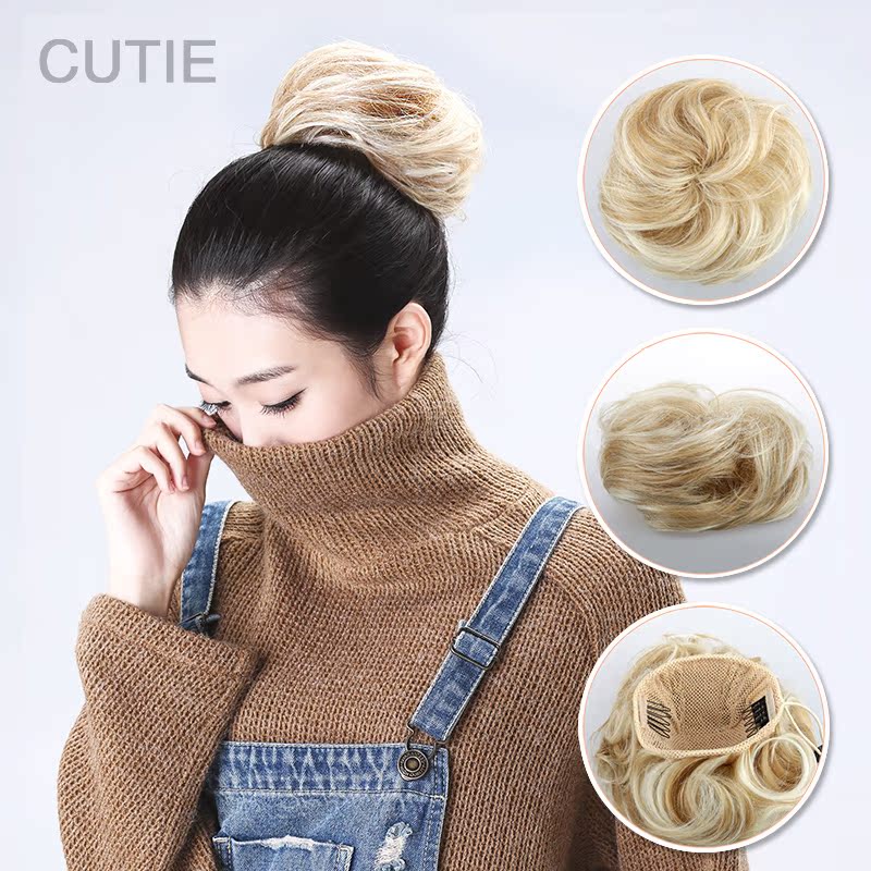 娇滴滴 假发卷发包时尚皮筋高发髻花苞头 逼真丸子头道姑头假发包 - 图1