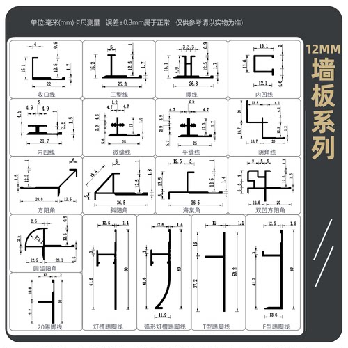 12厘护墙板新款铝合金收口线条金属包边卡条压边工字阴阳角踢脚线 - 图2