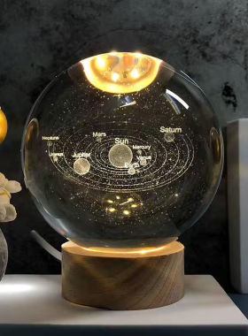 带开关发光水晶球小夜灯摆件