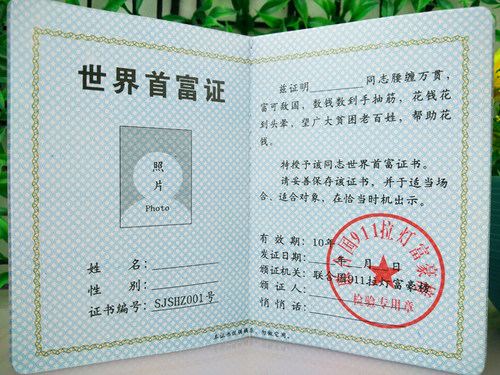 世界首富证 搞笑证书 个性创意 整蛊恶搞 搞怪礼品 千奇百怪礼物 - 图0