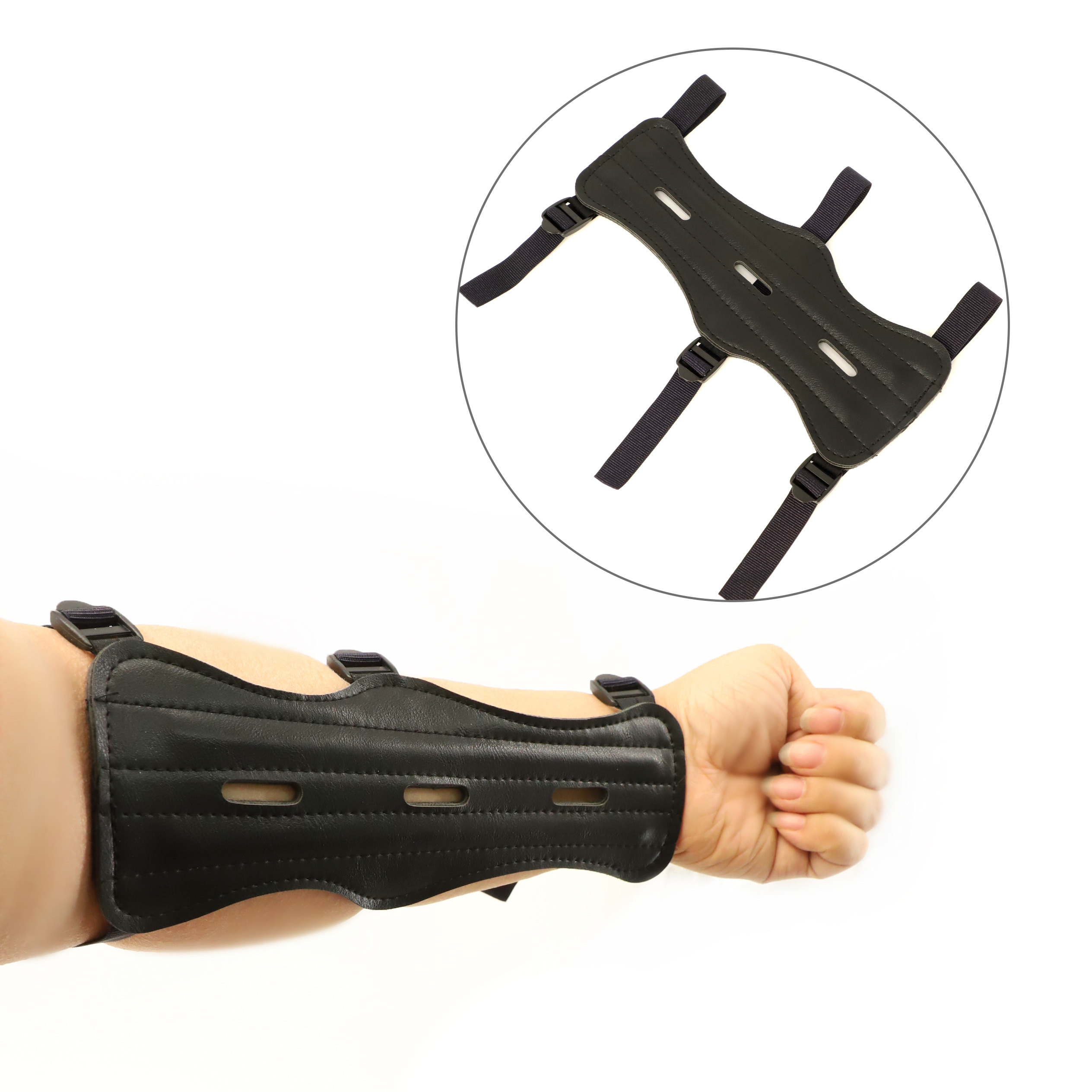 Bow and arrow equipment arm guards, archery supplies, double-layer leather with holes, recurved hunting bow and arrow training, children's arm guards