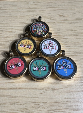 西藏式纯手绘小唐卡黄财神佛眼智慧眼五方财神本命佛红绳手串手绳