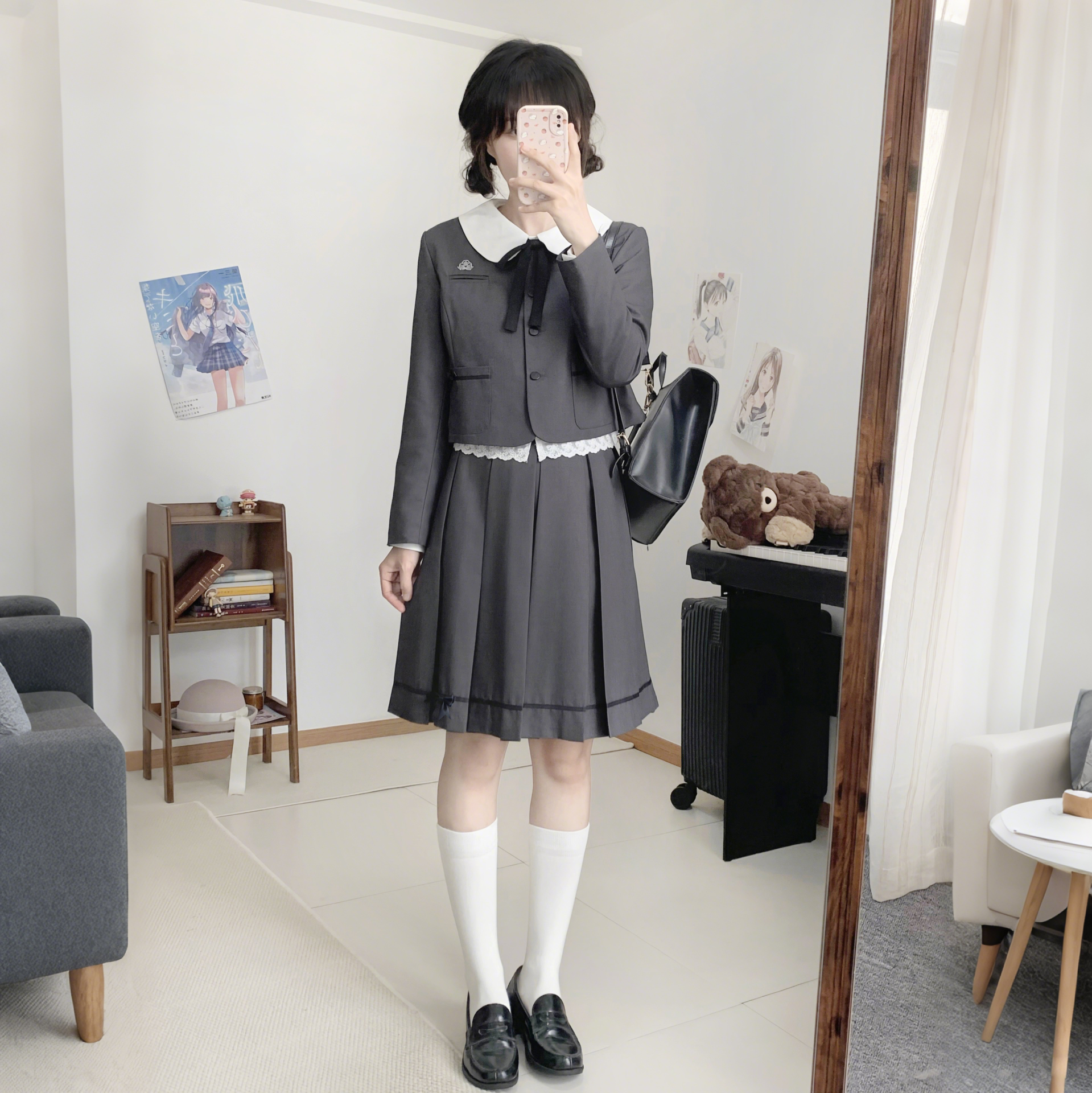 学院风jk西装原创日系校供感优雅制服裙套装女无领深灰小西服外套,淘宝优惠券,粉丝福利购,淘宝优惠卷