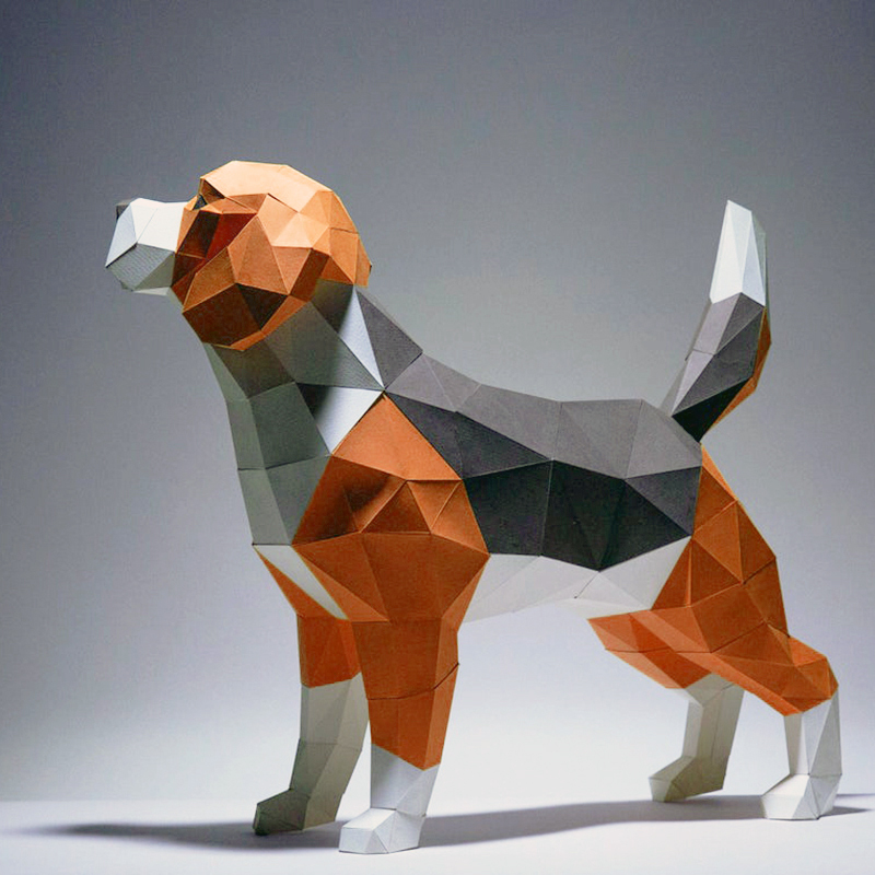 纸有艺术米格鲁猎兔犬比格犬狗狗lowpoly自制简约现代纸模摆件 - 图1