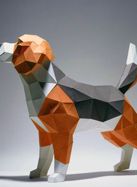纸有艺术米格鲁猎兔犬比格犬狗狗lowpoly自制简约现代纸模摆件