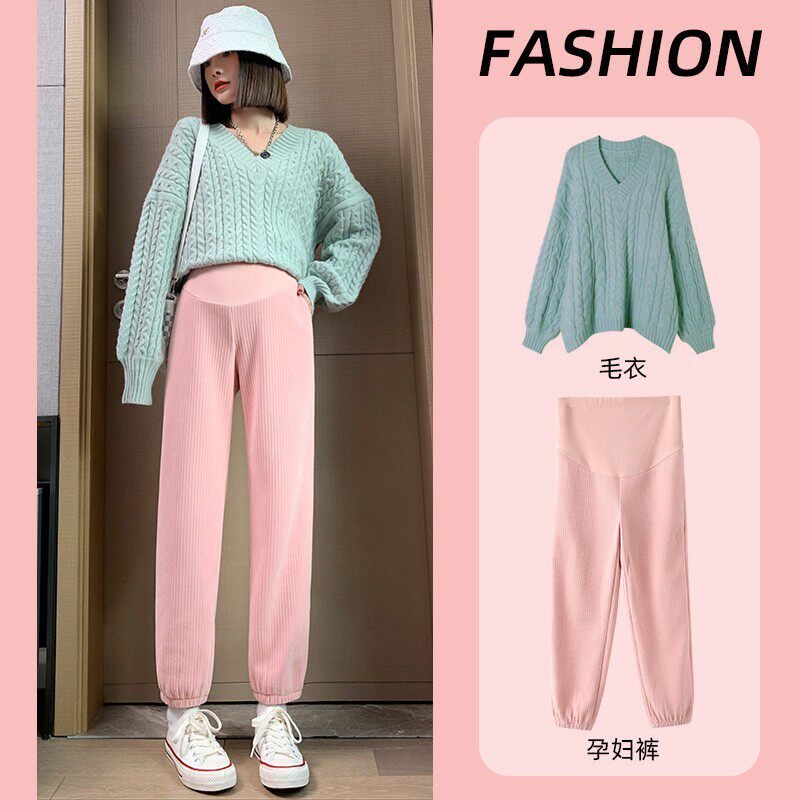 孕妇裤秋冬外穿加绒雪尼尔运动裤 婴格恩母婴孕妇打底裤