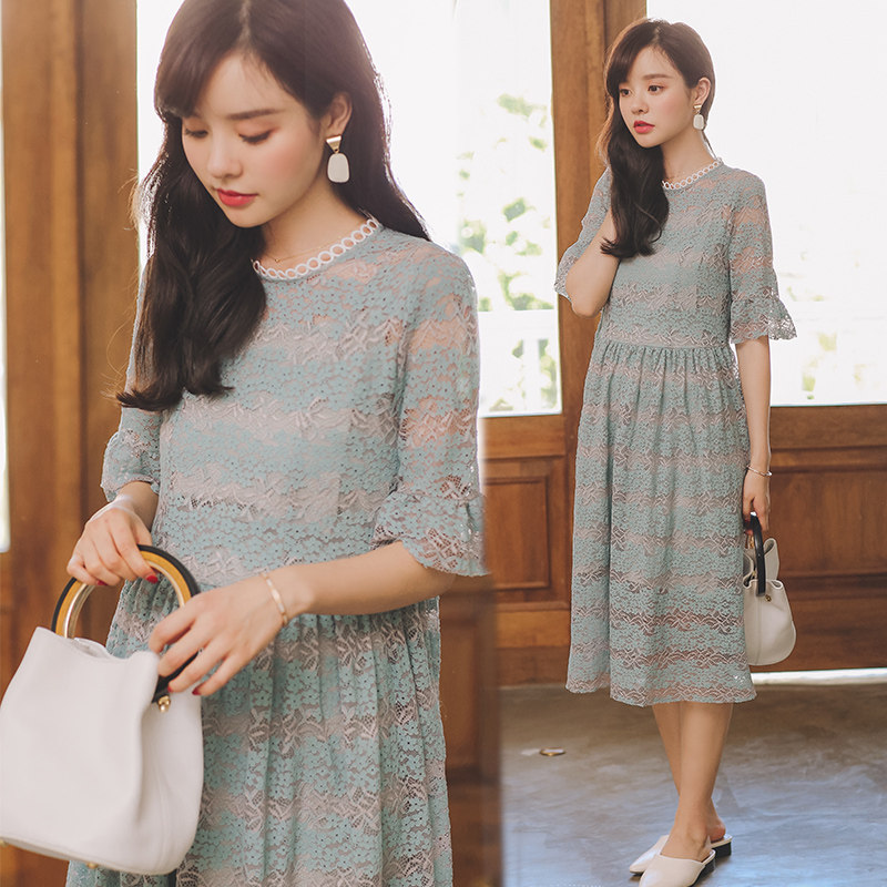 孕妇夏天潮妈夏两件套长款连衣裙 婴格恩母婴连衣裙