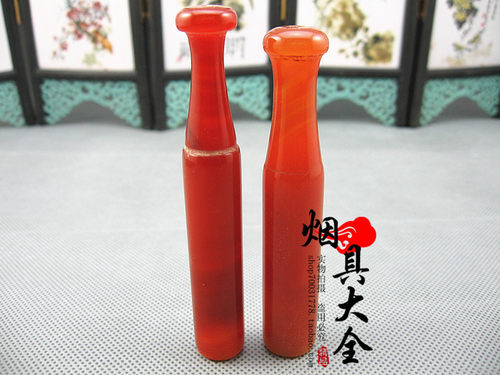 天然冰种红玛瑙旱烟嘴 玉石玉髓南红旱烟袋嘴烟杆烟锅烟具配件 - 图0